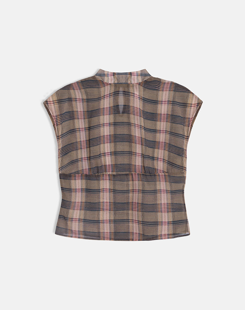 Image of Sekala Top in Brown and Pink Blurry Check