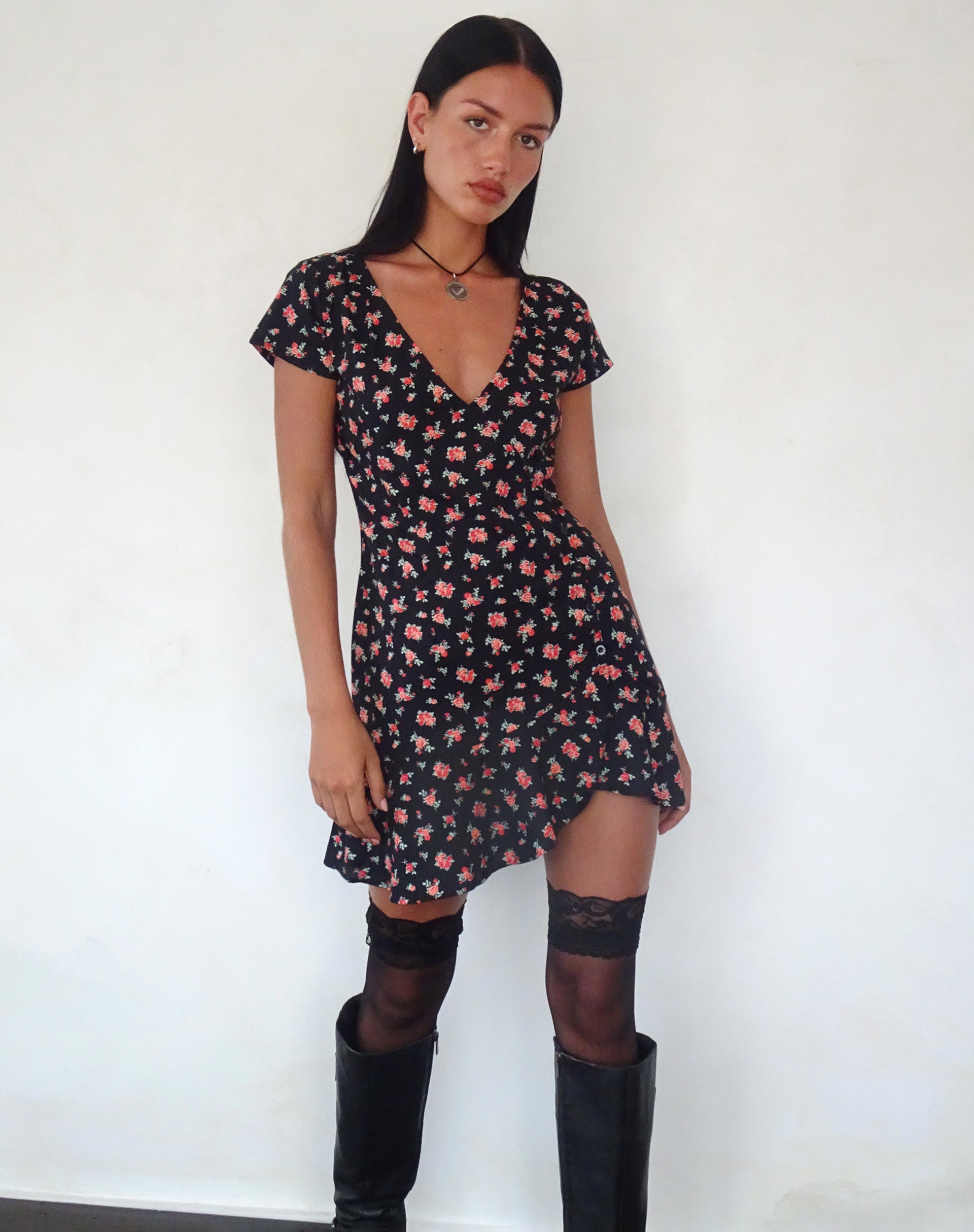 Image of Seleg Mini Dress in Flowing Rose Black