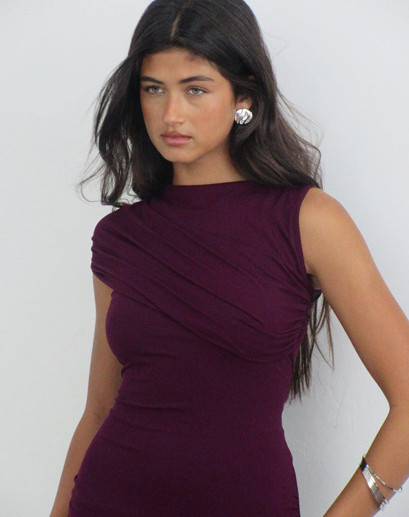 Image of Selindu Drape Mini Dress with Cape in Fig