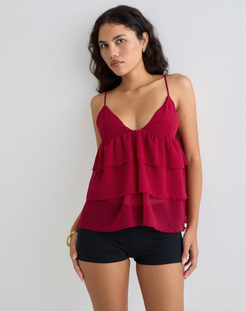 Image of Selvina Frill Cami Top in Red