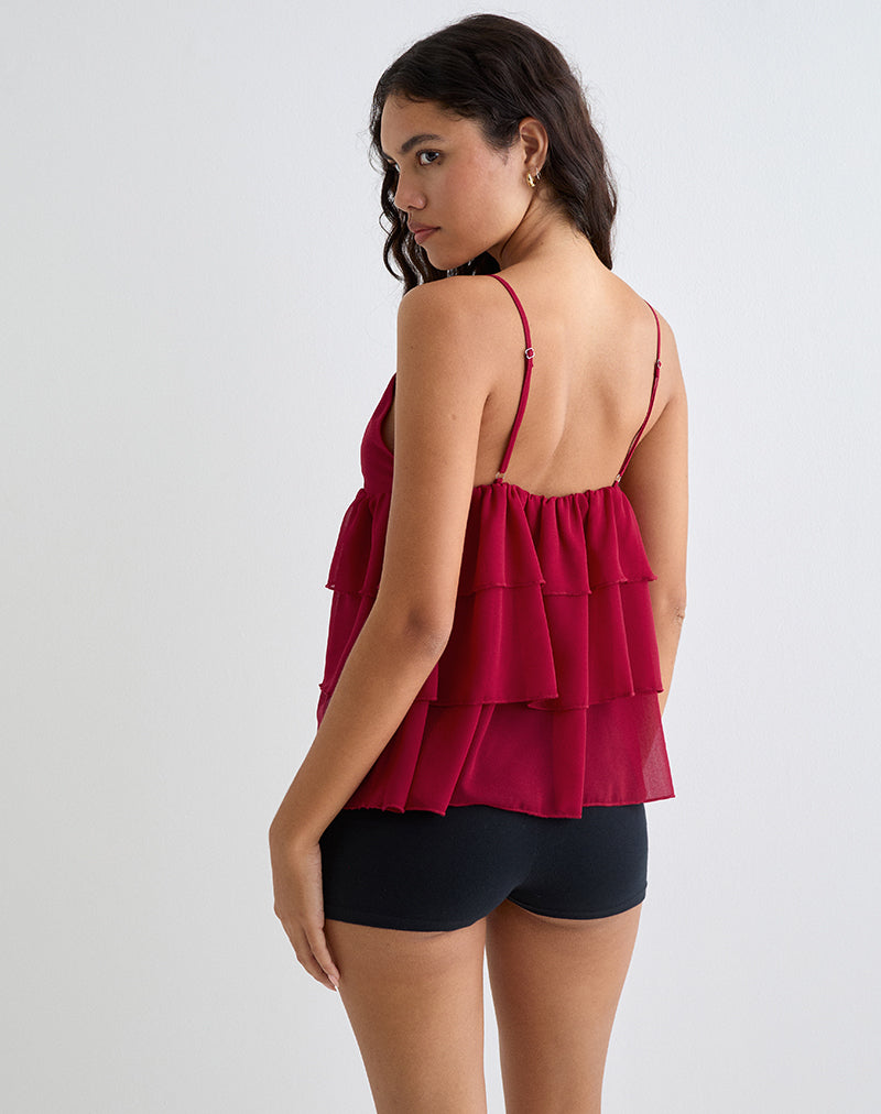 Image of Selvina Frill Cami Top in Red