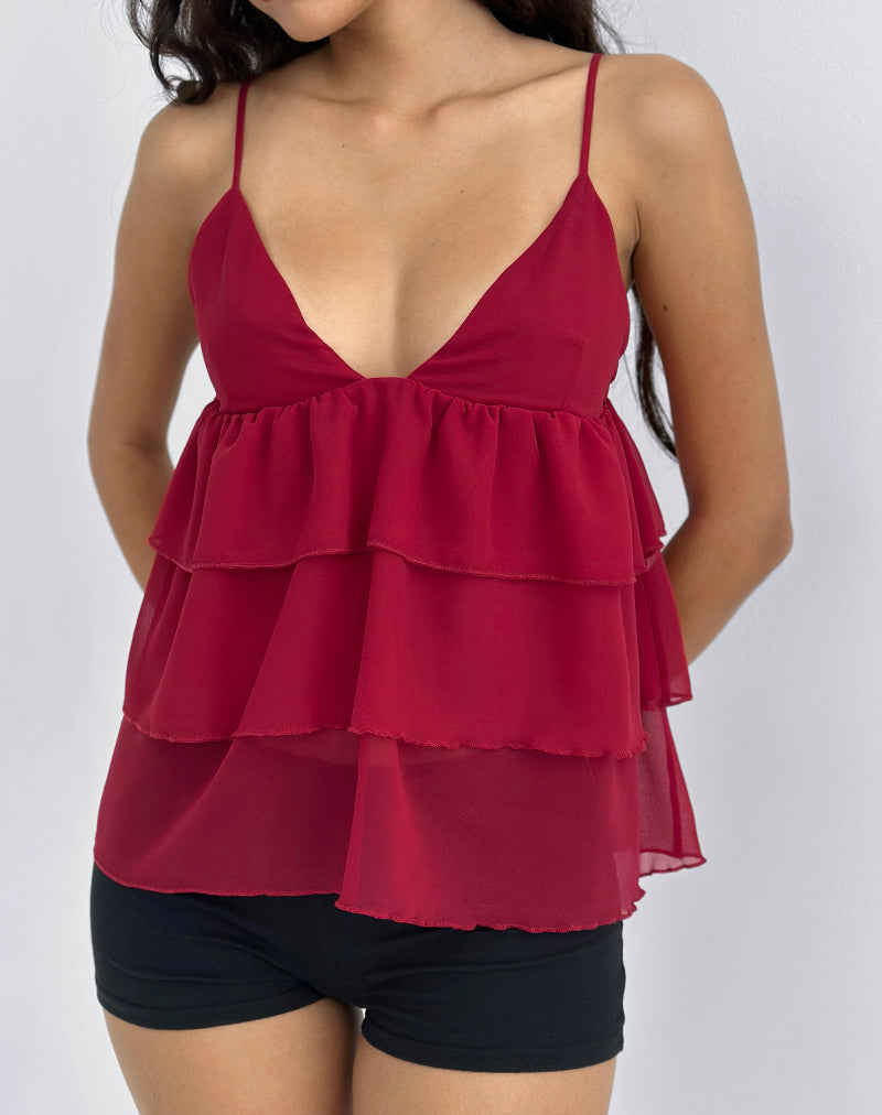 Image of Selvina Frill Cami Top in Red