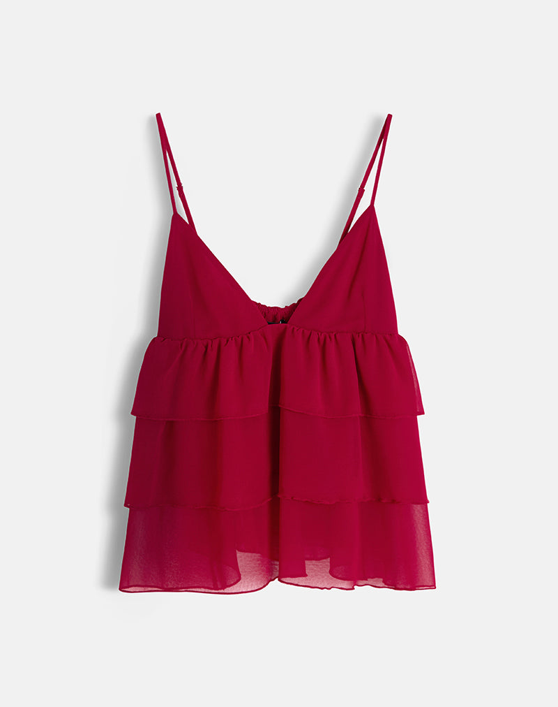 Image of Selvina Frill Cami Top in Red