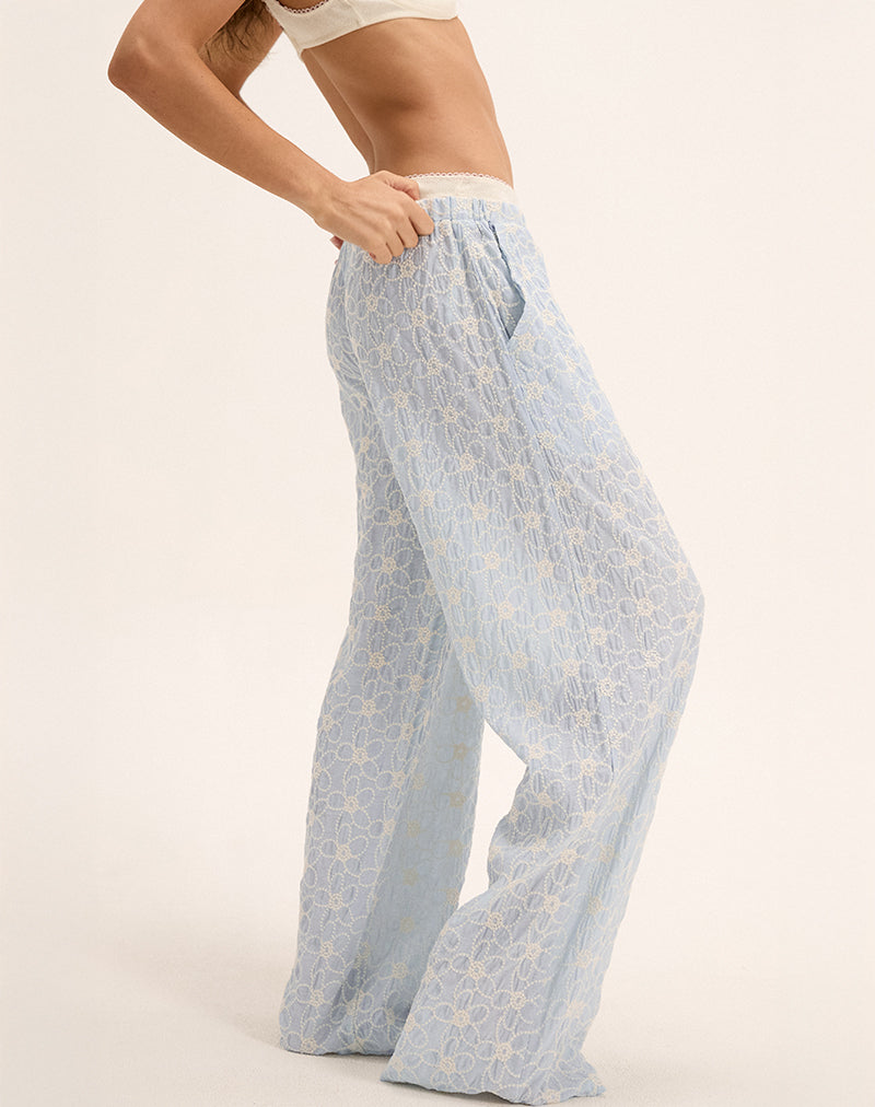 Semur Trouser in Broderie Ice Blue