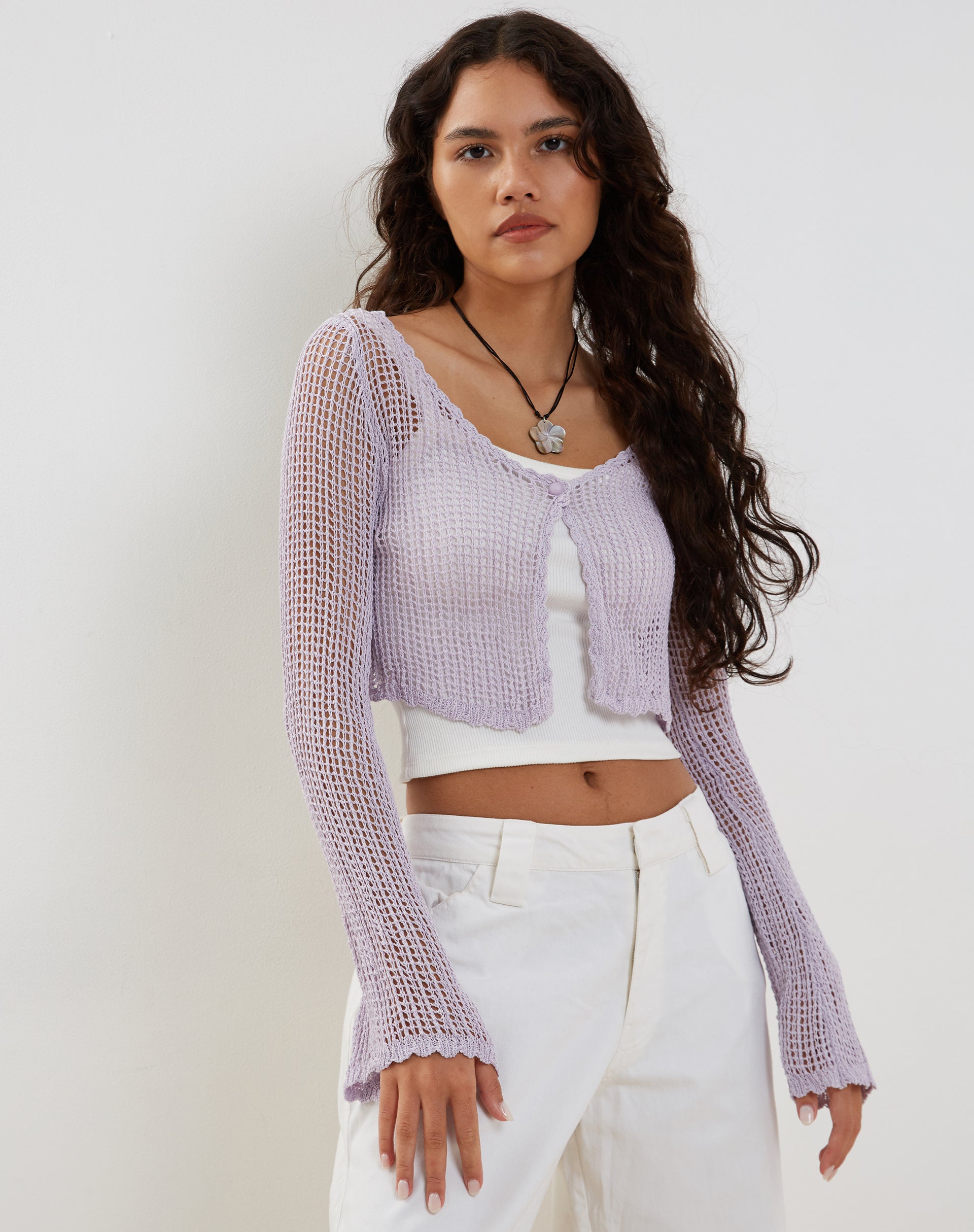 さなこ【her lip to】Cropped Knit Cardigan 6月上旬発送】Crochet-Knit Cardigan