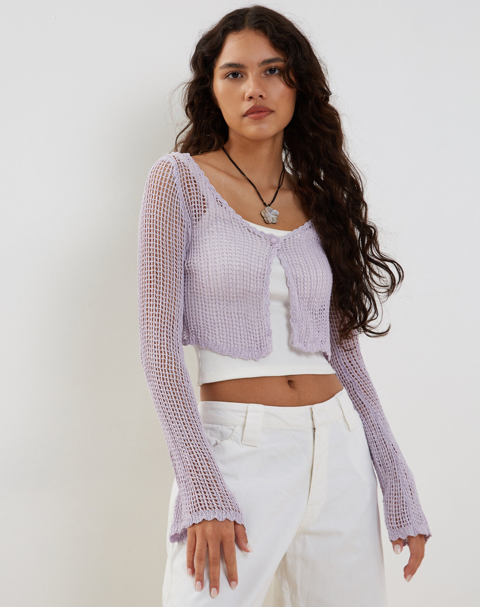 Image of Septa Cropped Knit Cardigan in Lilac