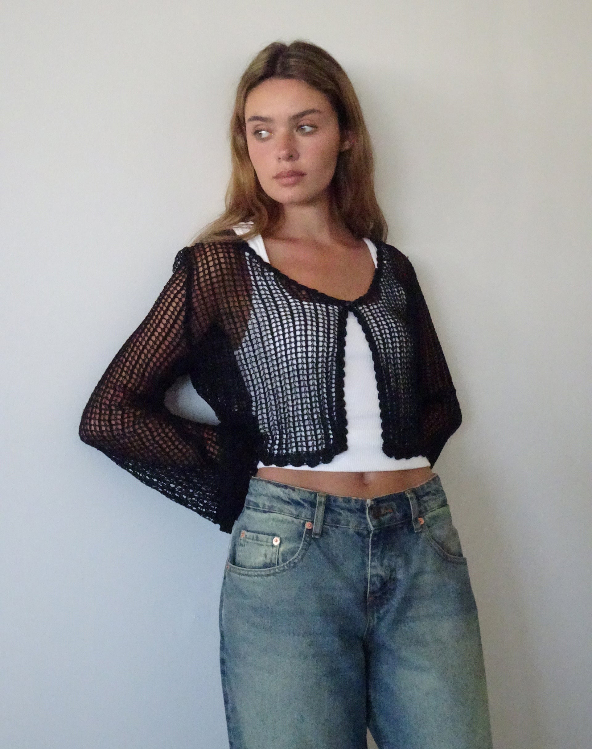 Cropped knit cardigan on sale