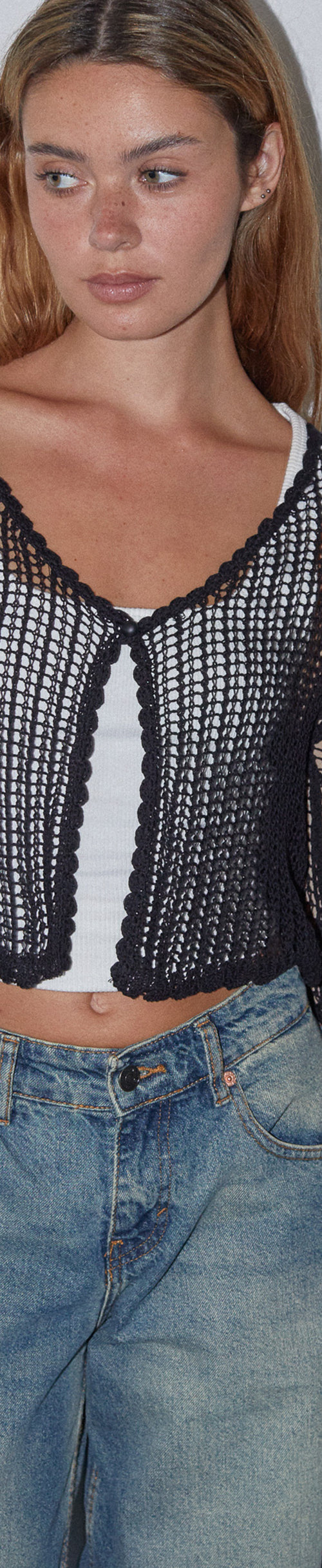 Image of Septa Cropped Knit Cardigan in Black