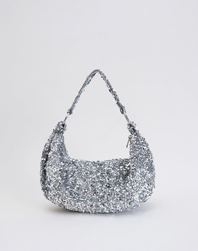 Image of Sequin Hobo Bag in Silver