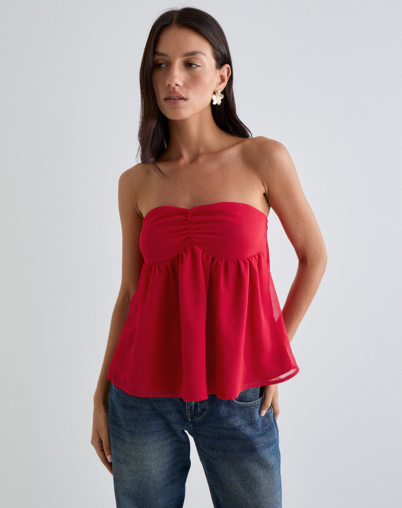Image of Setsuko Bandeau Longline Top in Red