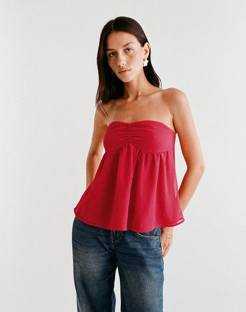 Image of Setsuko Bandeau Longline Top in Red
