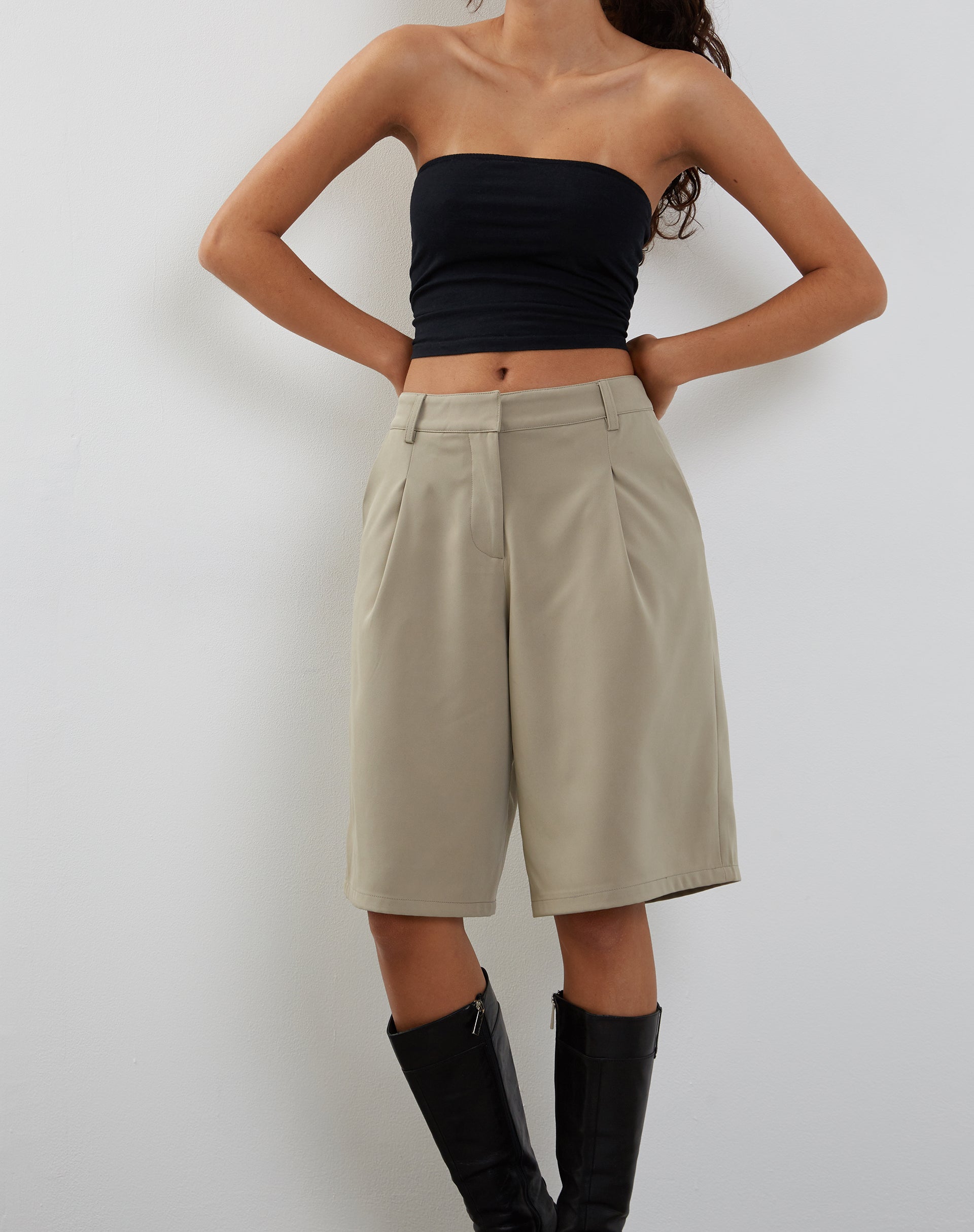 Image of Setya Long Line Tailored Shorts in Taupe