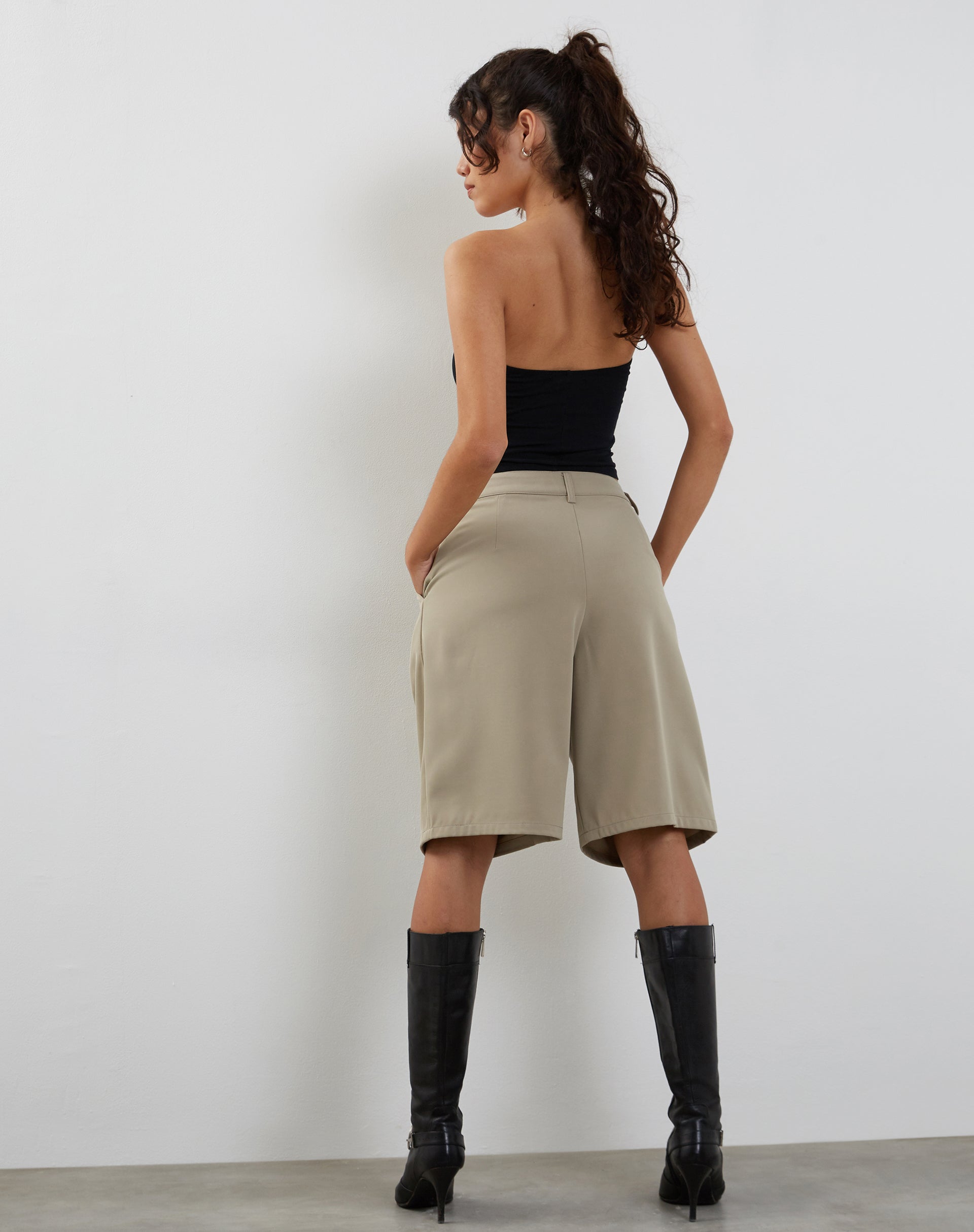 Image of Setya Long Line Tailored Shorts in Taupe