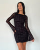 Image of Sevila Long Sleeve Mini Dress in Black Queen of Heart Flock
