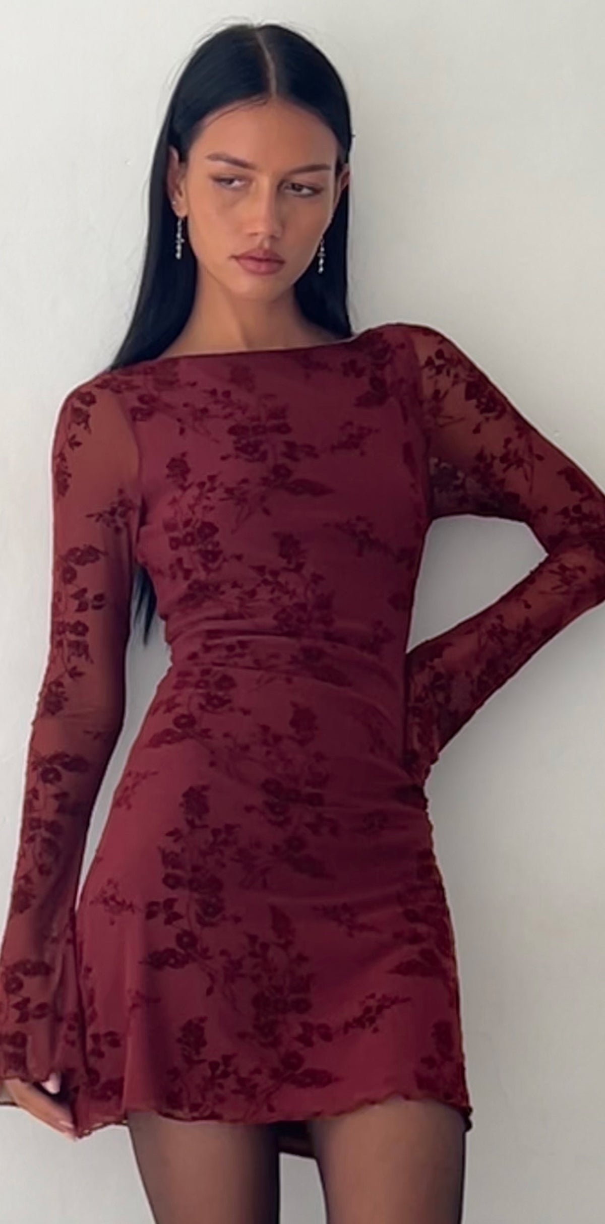 Mandarin Mini Dress - Sunflower Glow Maroon main image 1