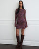 Image of Sevila Long Sleeve Mini Dress in Mesh Blurry Floral Burgundy