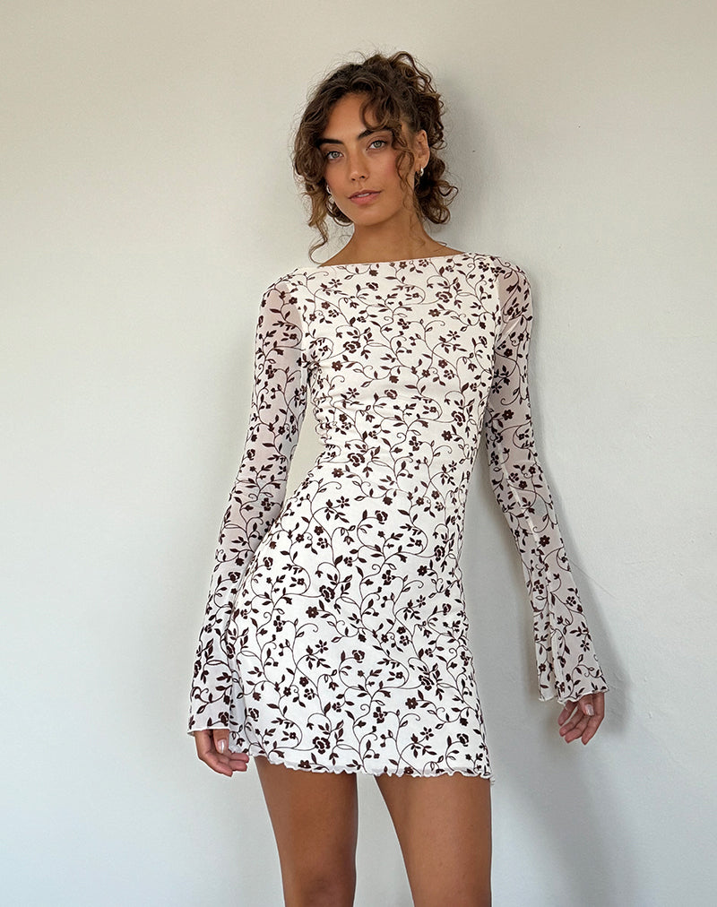 sevila long sleeve mini dress Motel Sevila long sleeve mini dress in blurry floral burgundy