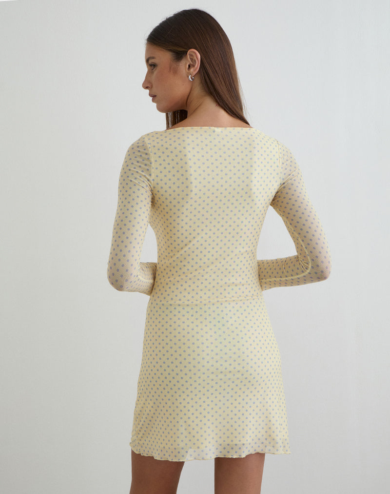 Image of Sevila Mini Dress in Yellow with Compact Grey Polka