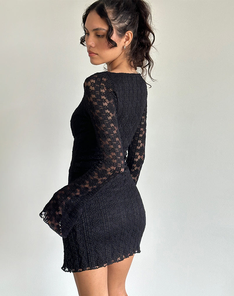 Image of Sevila Long Sleeve Mini Dress in Regal Lace Black