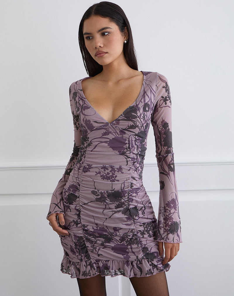 Sezuko Dress in Flock Shadow Flower Purple