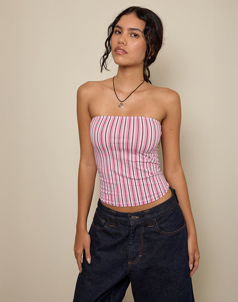Image of Shaelo Bandeau Top in Pinstripe Pink