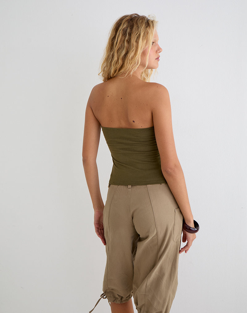 Image of Shaelo Bandeau Top in Jersey Palm Tree Khaki