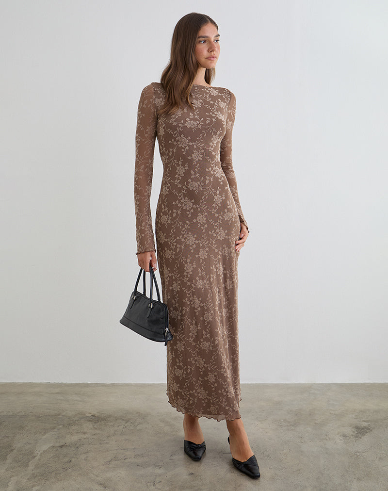 Image of Shaleed Maxi Dress in Leafy Flock Dark Taupe