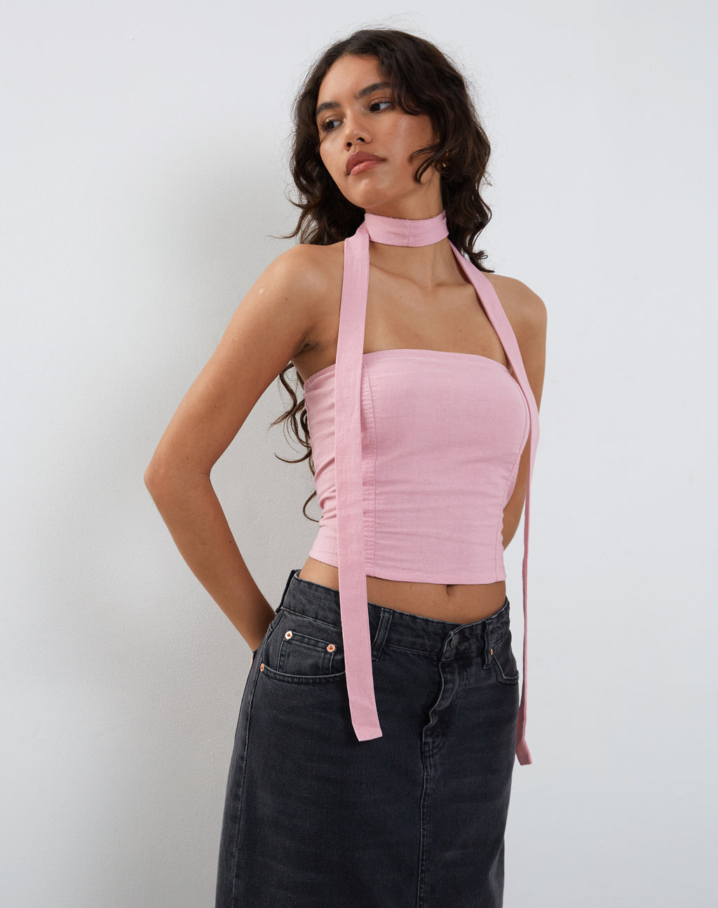 Shaloe Bandeau Top and Scarf Set in Flamingo Pink