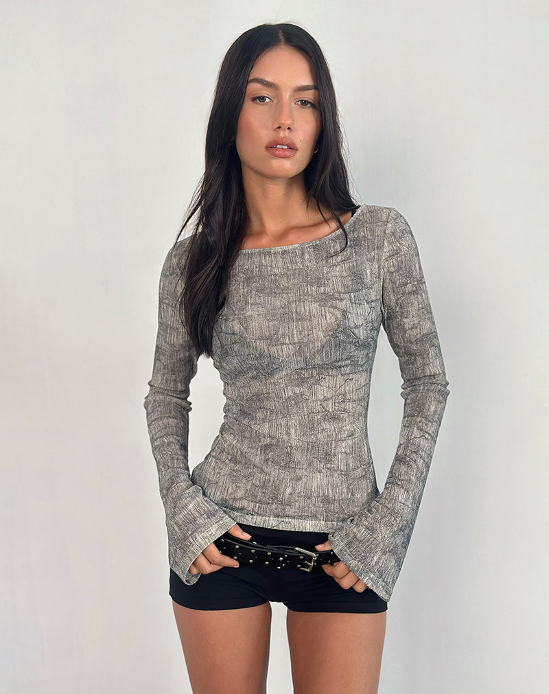 Grey Sheer Mesh Long Sleeve Top | Sheiza – motelrocks.com
