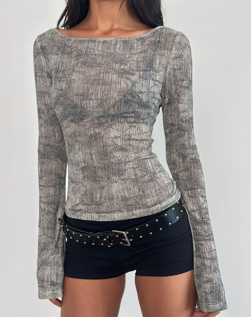 Image of Sheiza Long Sleeve Top in Sheer Mesh Grey