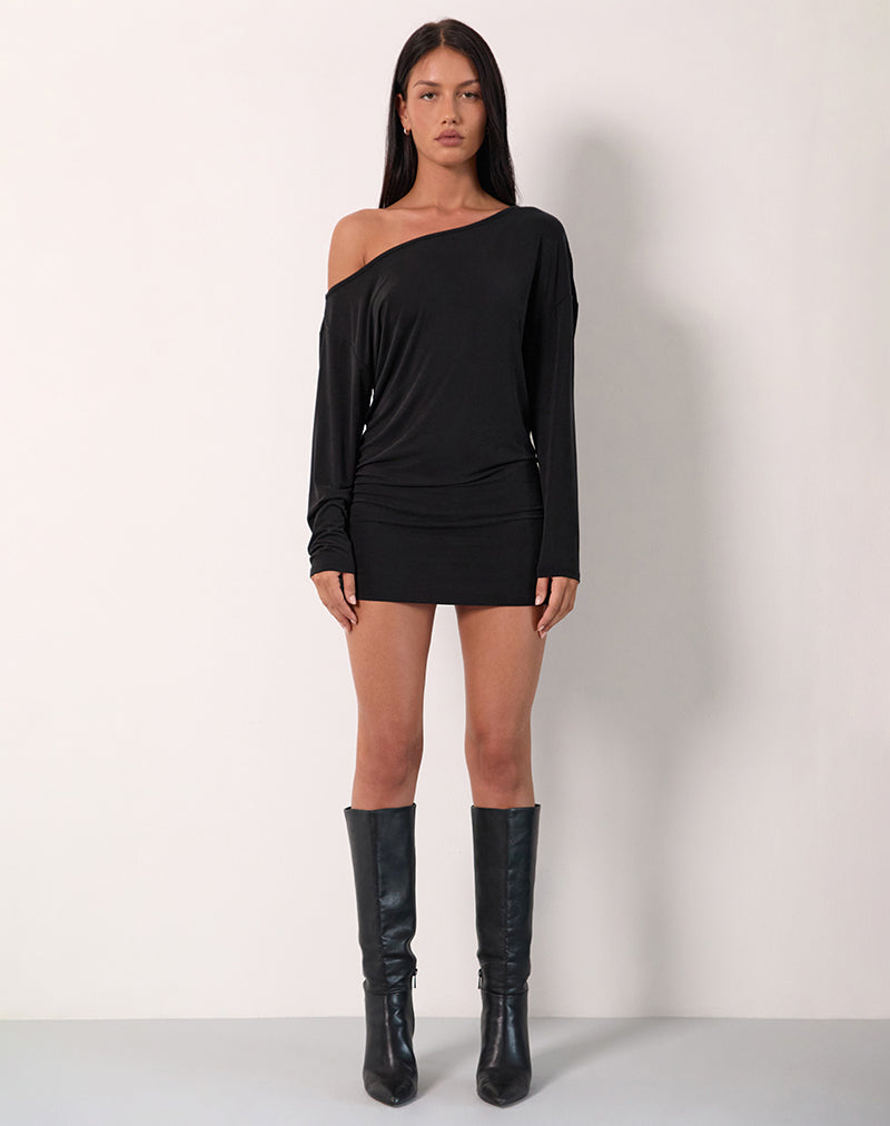 Black Slouchy Long Sleeve Mini Dress