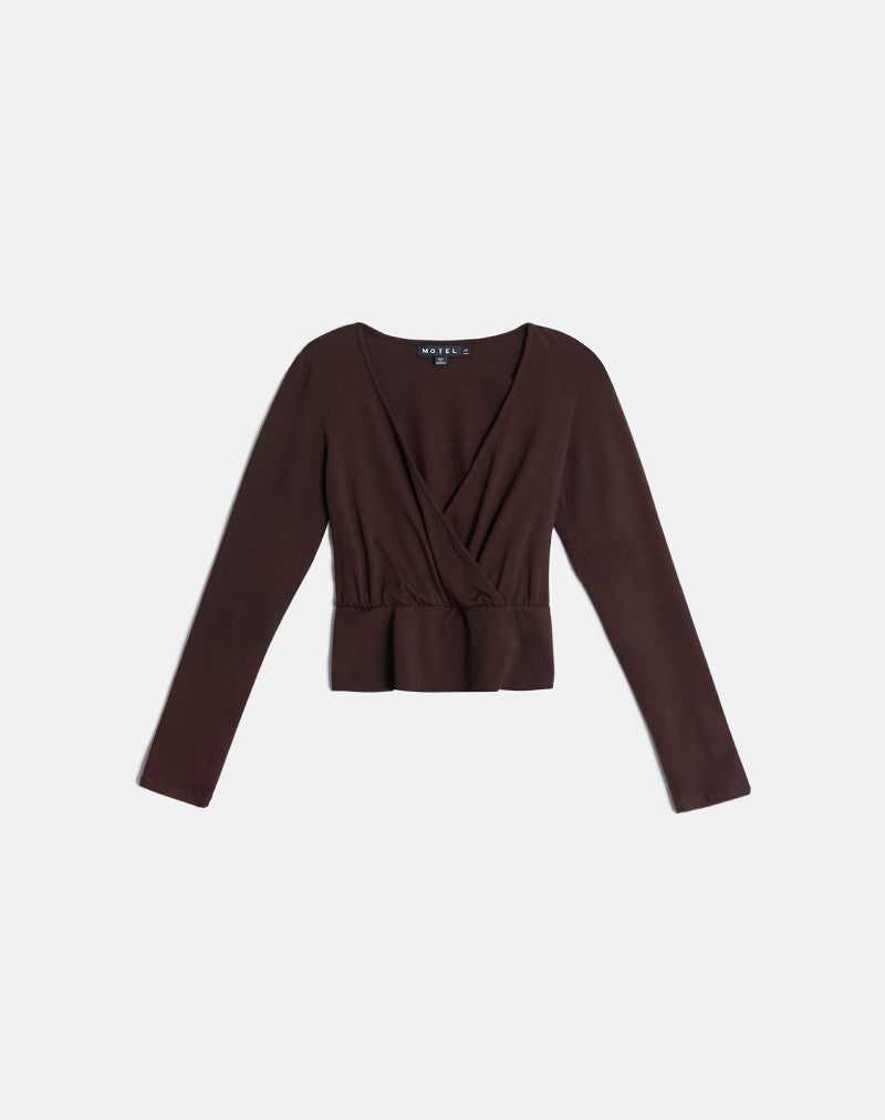 Image of Sheon Long Sleeve Top in Rayon Jersey Bitter Chocolate