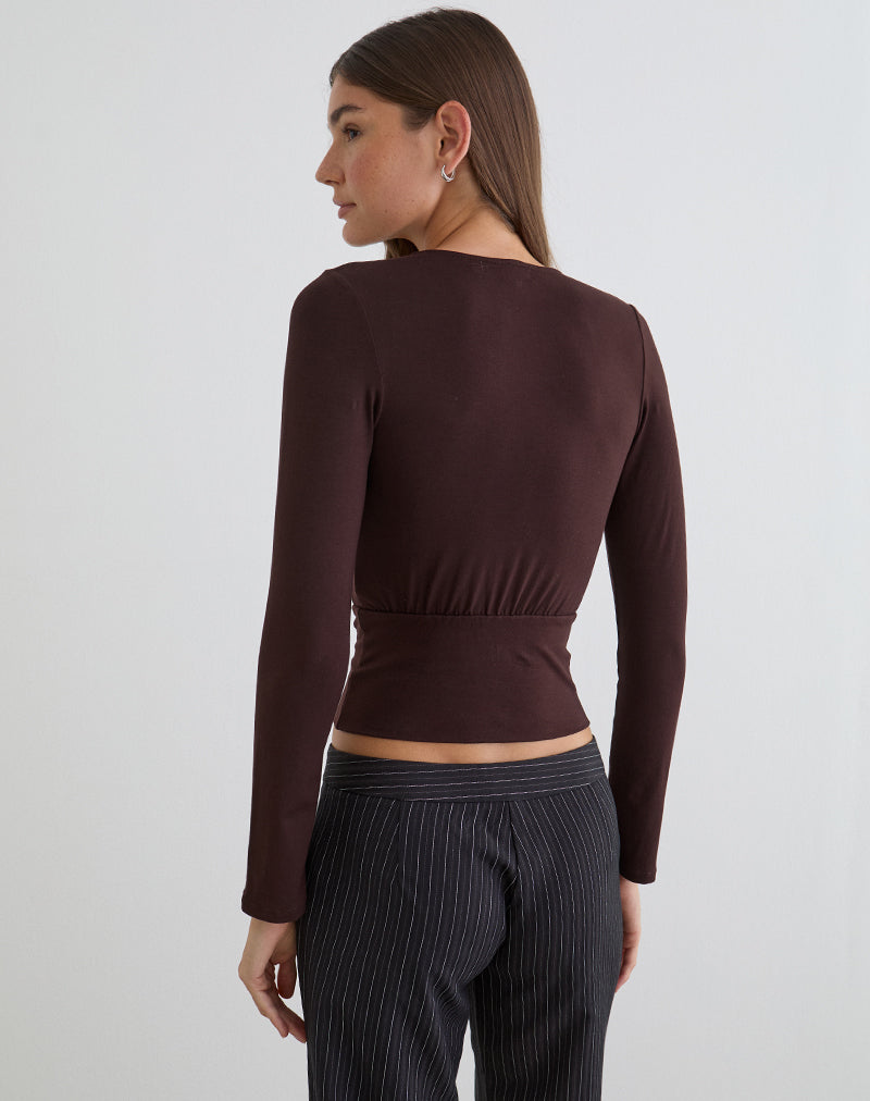 Image of Sheon Long Sleeve Top in Rayon Jersey Bitter Chocolate