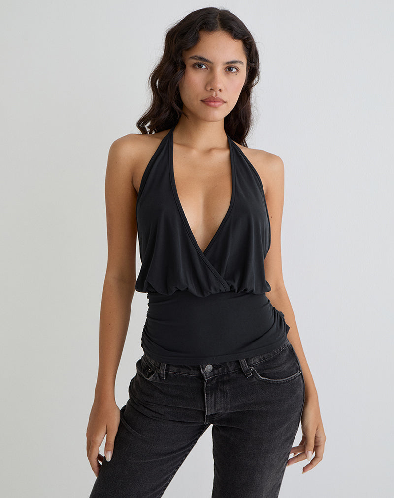 Image of Sherlyn Halter Top in Cupro Black