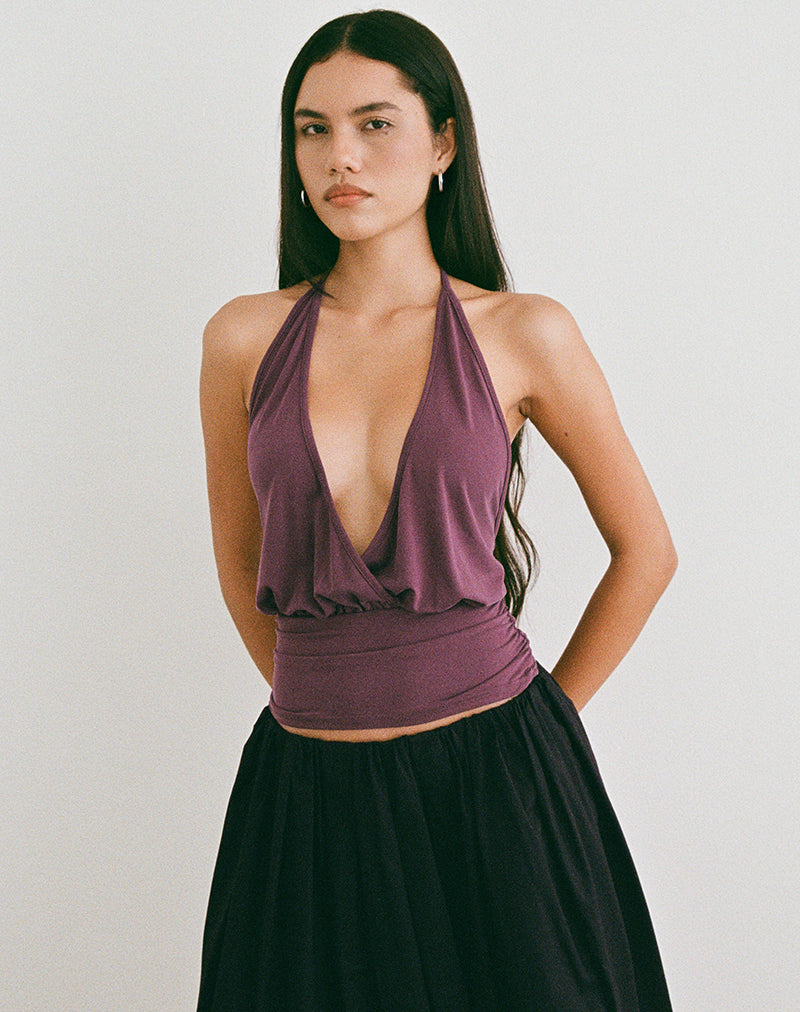 Image of Sherlyn Halter Top in Cupro Deep Purple