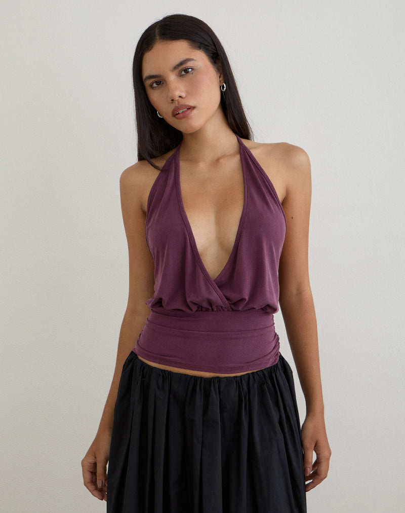Sherlyn Halter Top in Cupro Deep Purple