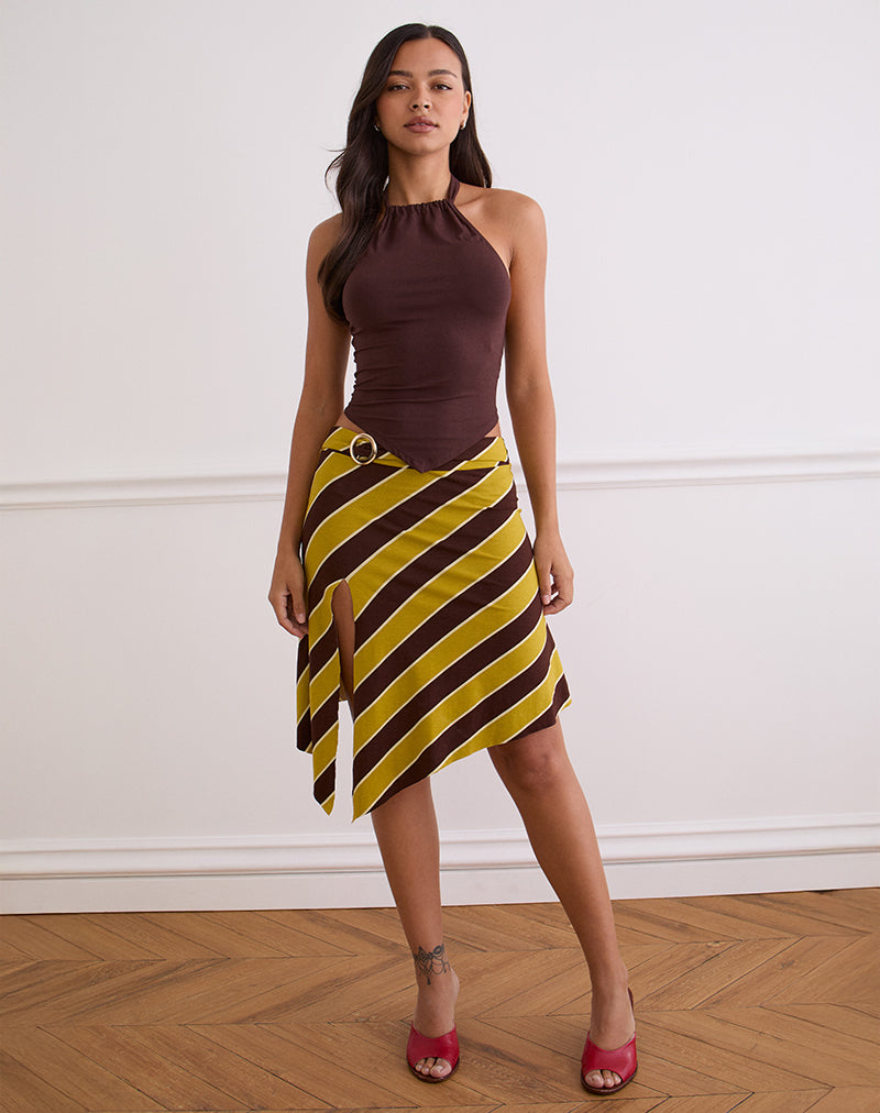 Image of Sherry Split Midi Skirt in Stripe Retro Yellow