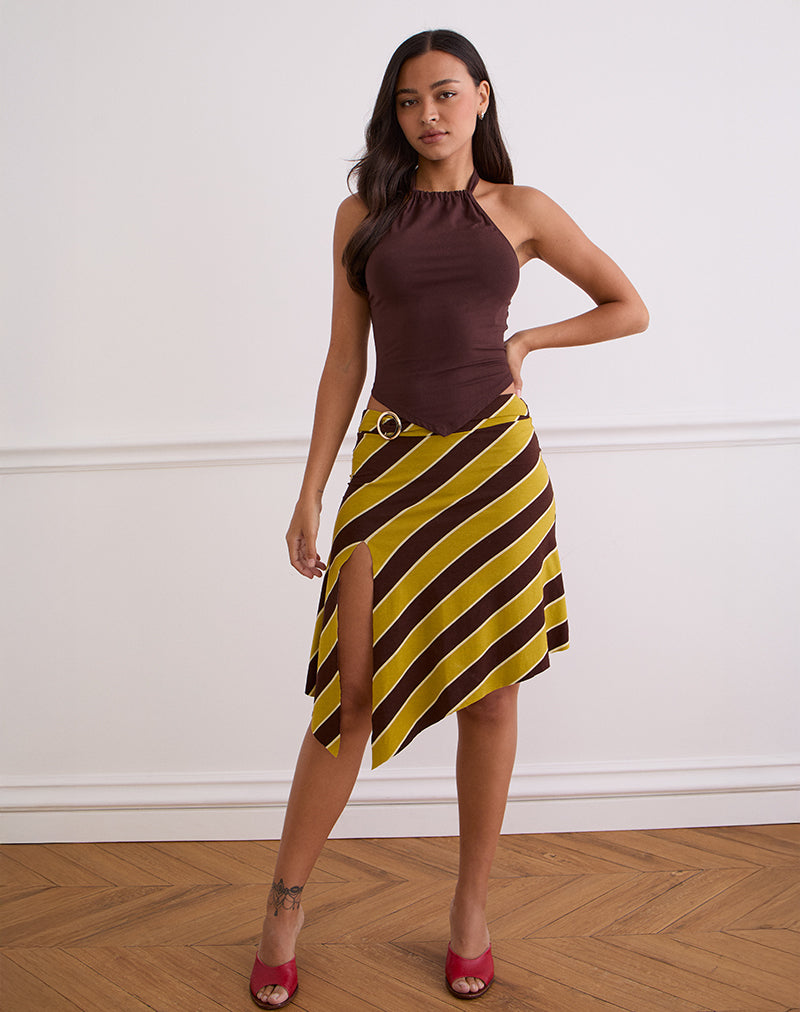 Image of Sherry Split Midi Skirt in Stripe Retro Yellow