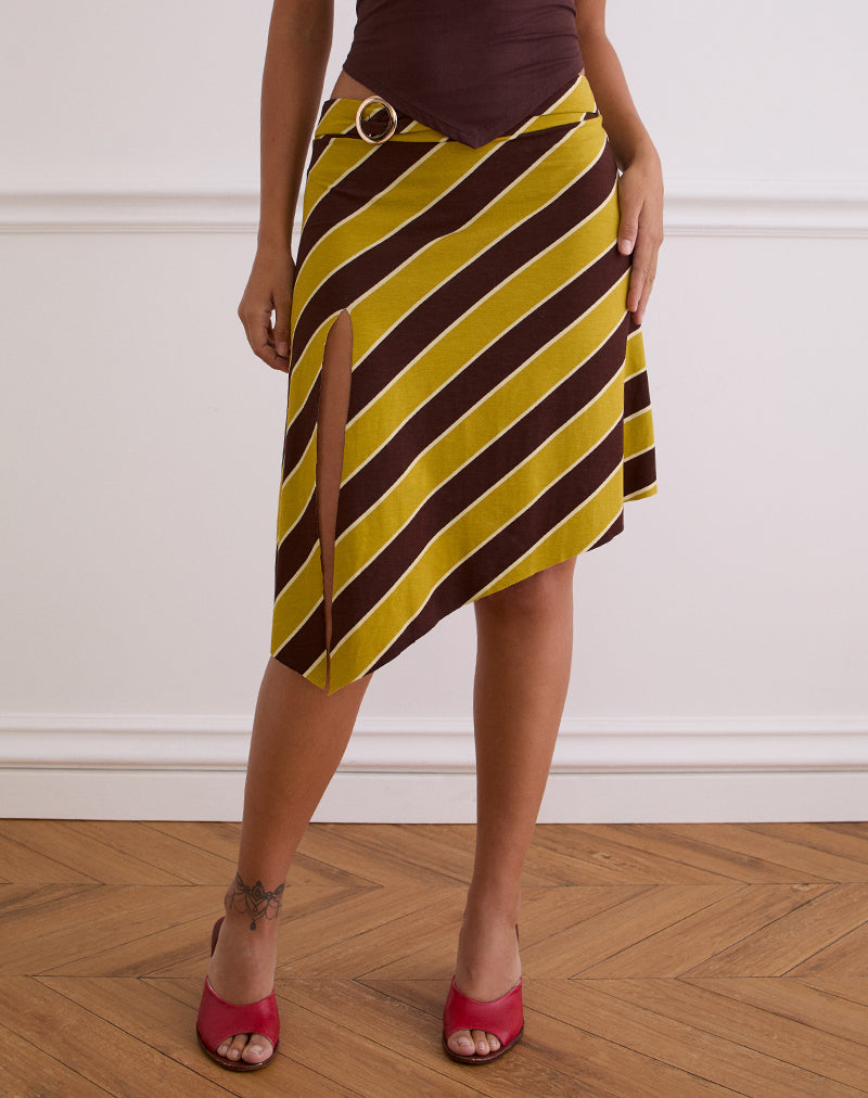 Image of Sherry Split Midi Skirt in Stripe Retro Yellow