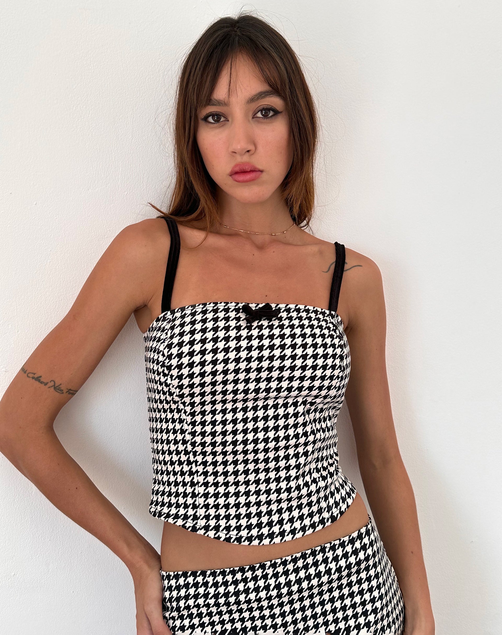 Image of Shika Corset Top in Monochrome Dogtooth