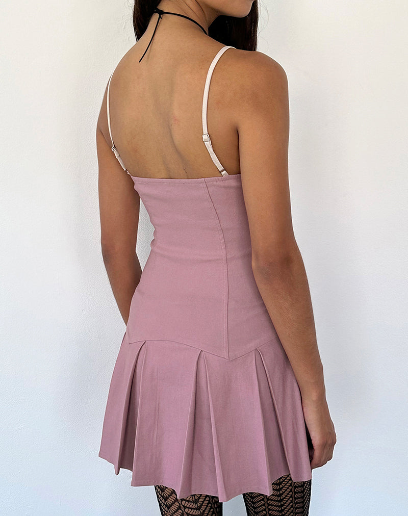 shirina mini dress dusty pink Drawstring V-Neck Mini Dress - Dusty Pink