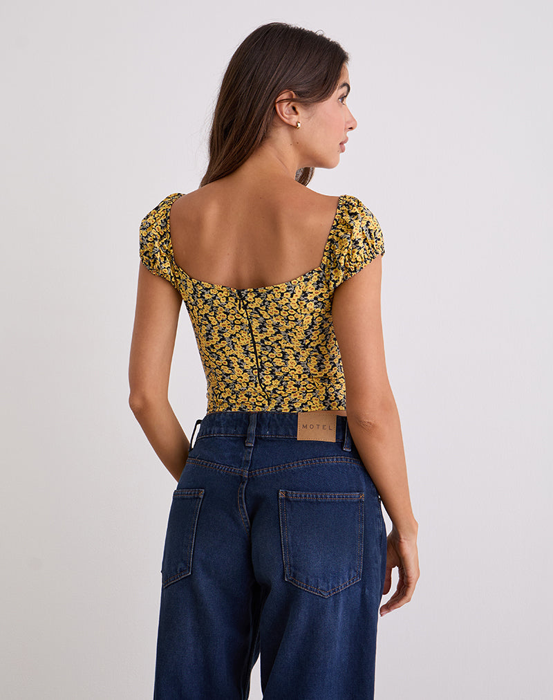 Image of Shizu Cap Sleeve Top in Mini Bloom Yellow