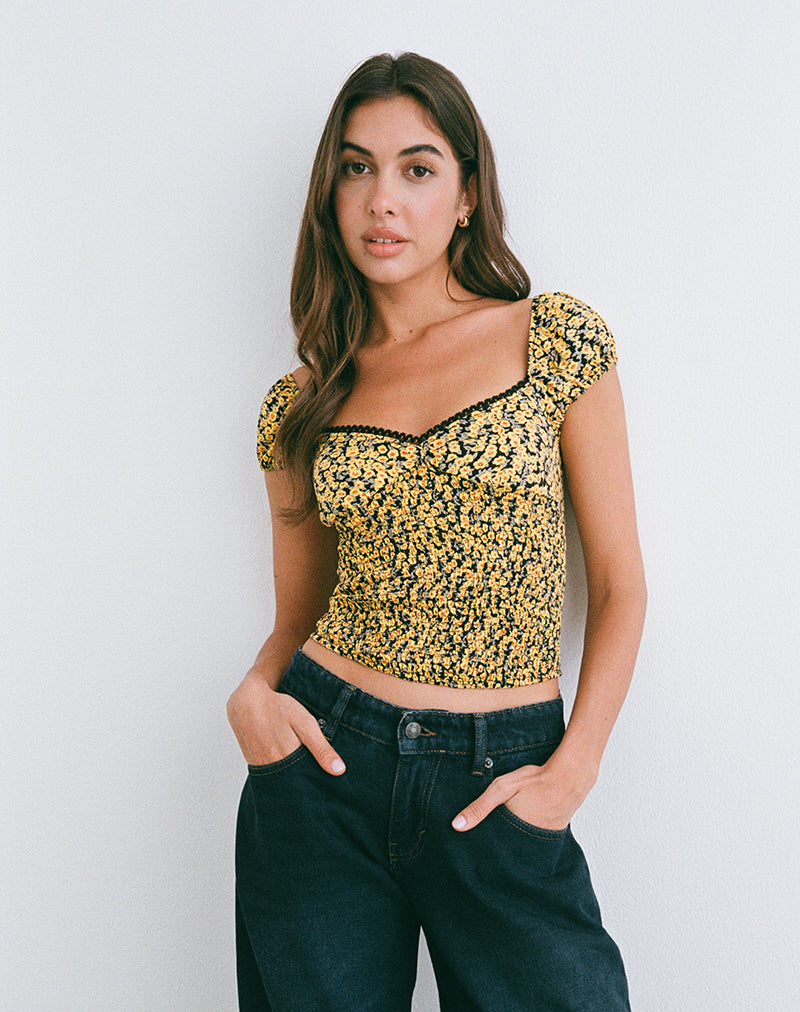 Image of Shizu Cap Sleeve Top in Mini Bloom Yellow