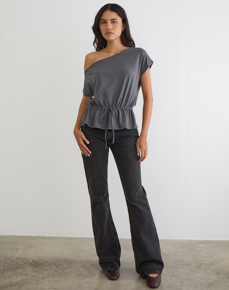 Image of Sika One Shoulder Top in Charcoal Grey with Tie Belt