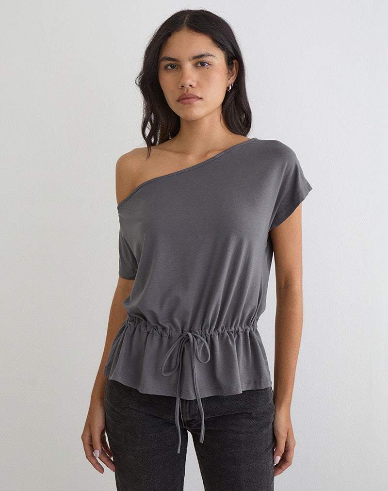 Sika One Shoulder Top in Charcoal Grey with Tie Belt