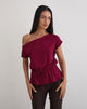 Image of Sika One Shoulder Top in Burgundy with Tie Belt