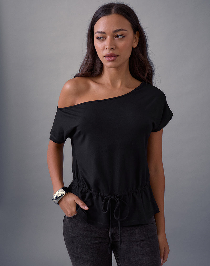 Image of Sika One Shoulder Top in Black with Tie Belt