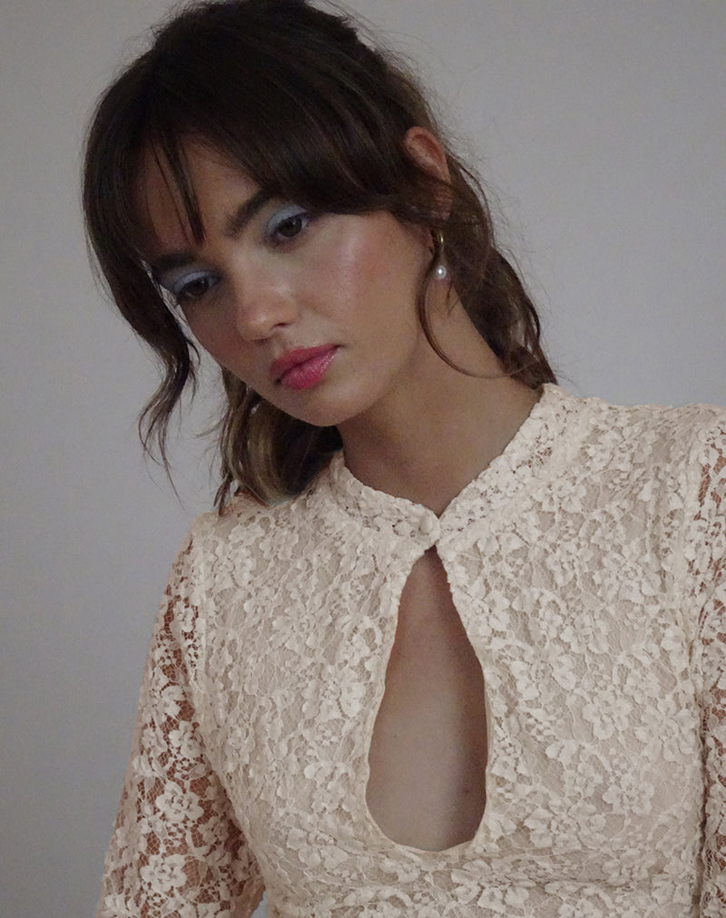 motel rocks white lace dress Yenna Plunge Mini Dress in Floral Lace White