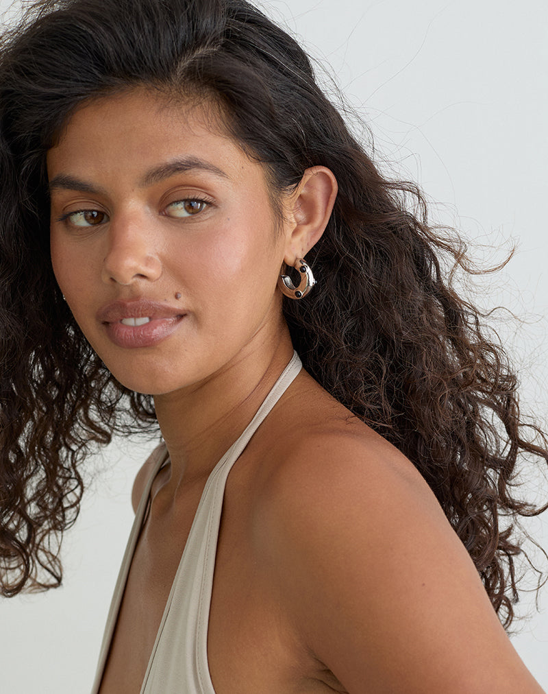 Silver Chunky Stud Hoop Earrings