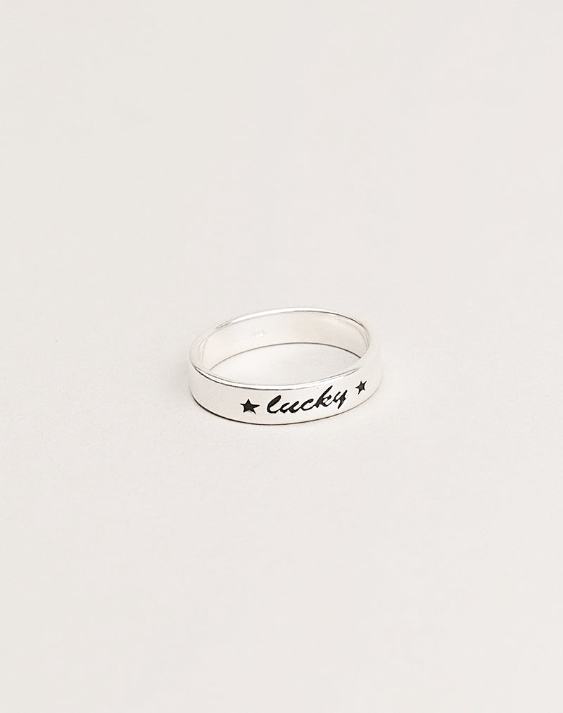 Image of Sterling Silver Engraved 'Lucky' Ring